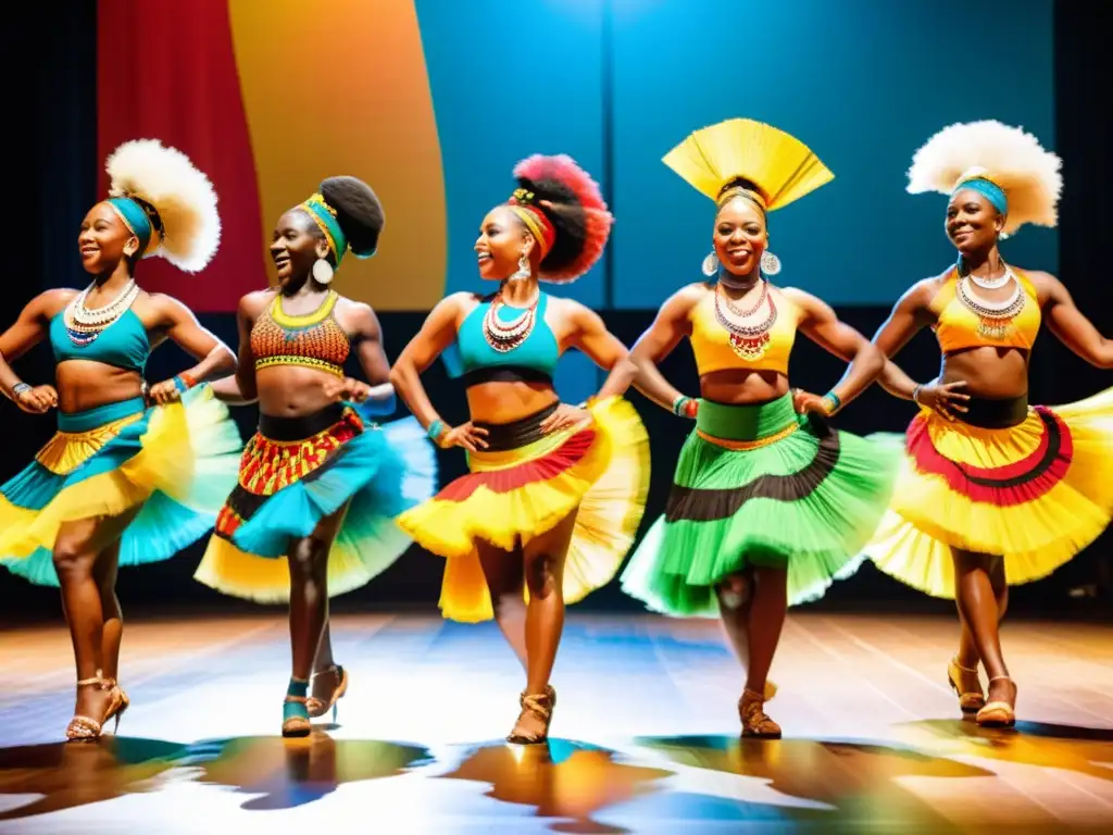 Vibrante danza africana con trajes coloridos que simbolizan el significado de los colores en las danzas africanas, evocando tradición y espiritualidad