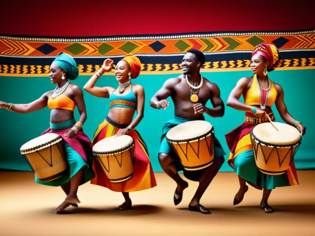 Una vibrante danza afrodisíaca llena de energía y color, que muestra la historia cultural de la tradición africana