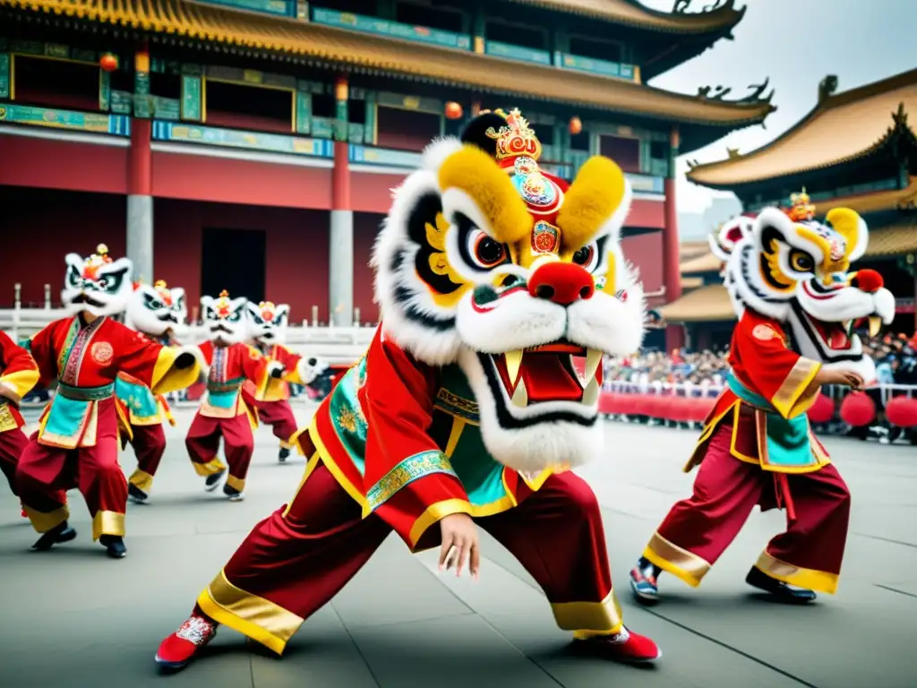 Vibrante Danza del León Chino: expresivos movimientos y simbolismo cultural capturados en imagen de alta resolución