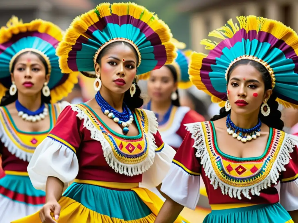 Vibrante danza colombiana con trajes tradicionales representativos de Colombia, capturando la riqueza cultural del país