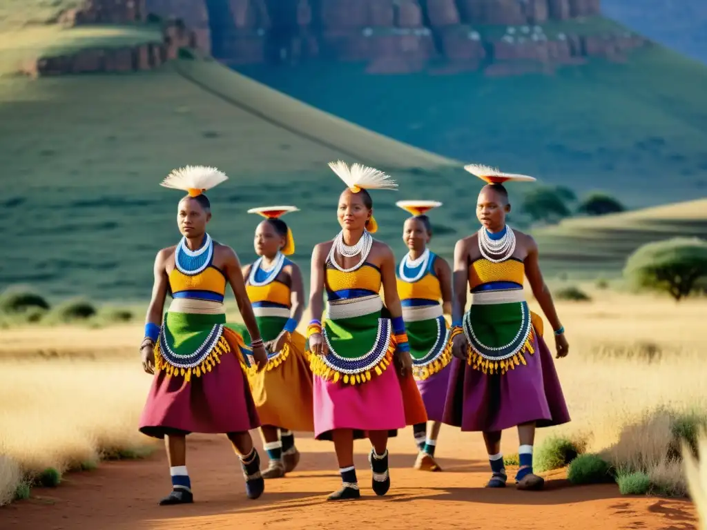 Un vibrante Umteyo en Sudáfrica: la danza y el significado cultural se entrelazan en esta imagen rural, con vestimenta tradicional y energía palpable