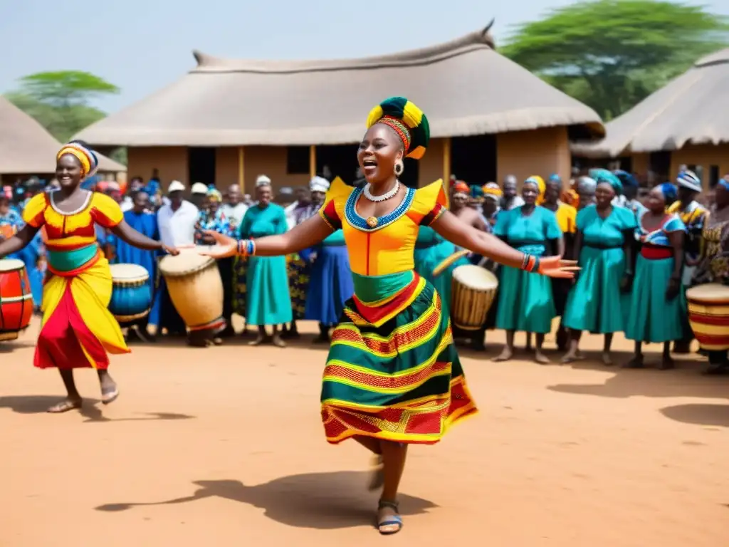 Vibrante danza tradicional africana llena de energía y significado cultural en la plaza del pueblo