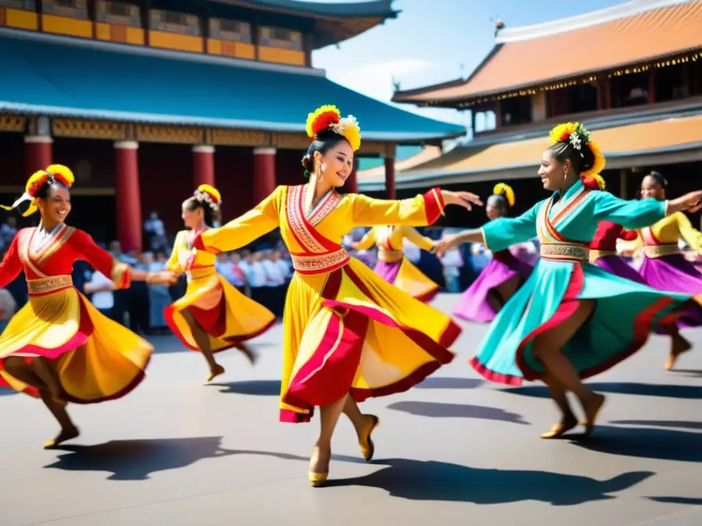 Vibrante danza tradicional en bullicioso mercado