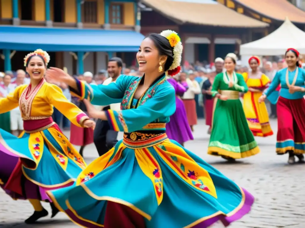 Vibrante danza tradicional en bullicioso mercado, inmersión cultural y celebración