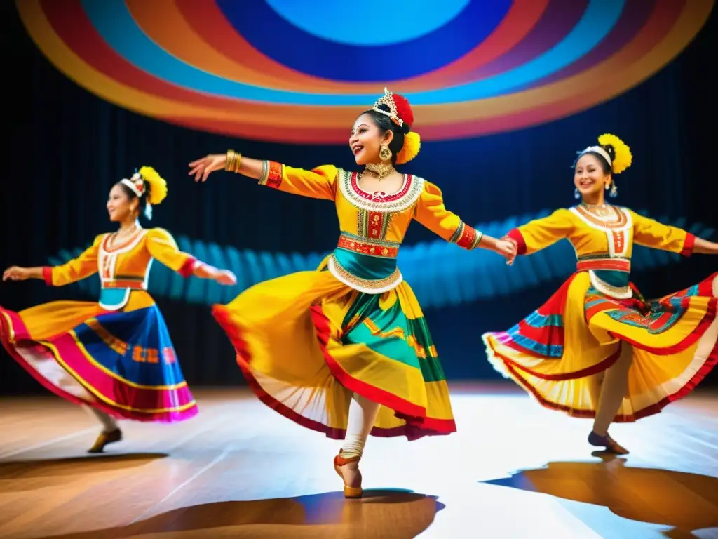 Vibrante danza tradicional con trajes coloridos y movimientos elegantes