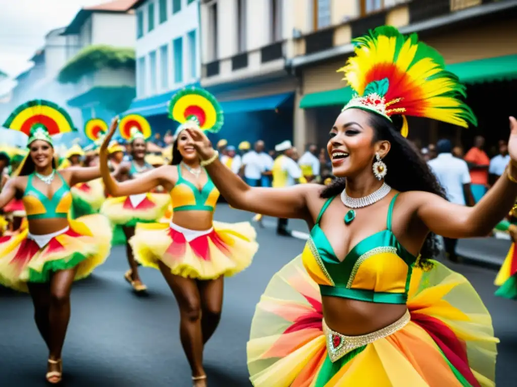 'Vibrante desfile de samba en Brasil con coloridos trajes y música tradicional