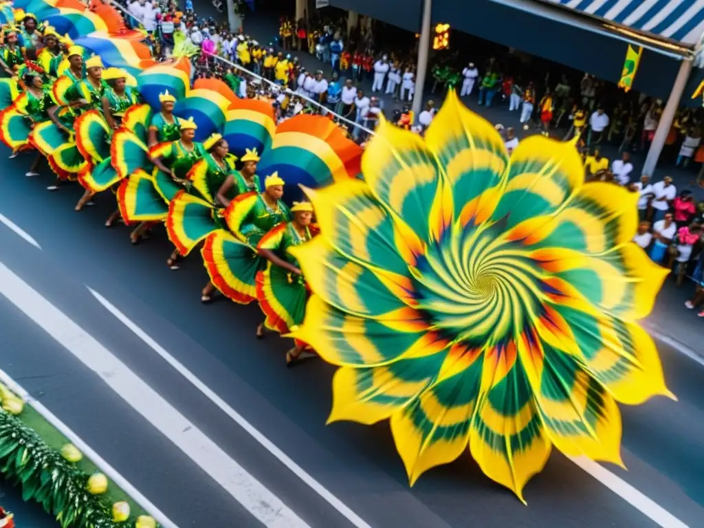 Vibrante desfile de samba en Río de Janeiro, capturando la energía y pasión de la danza