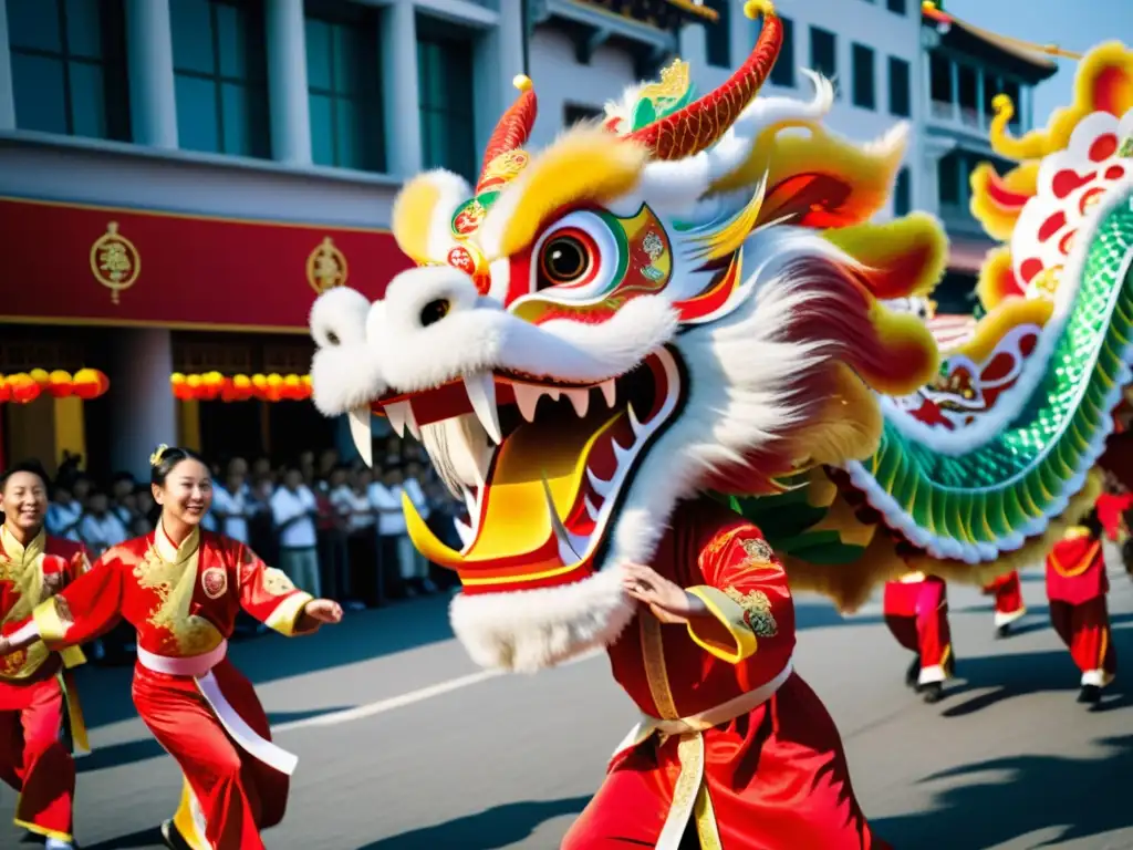 Un vibrante desfile con el tradicional baile del dragón chino