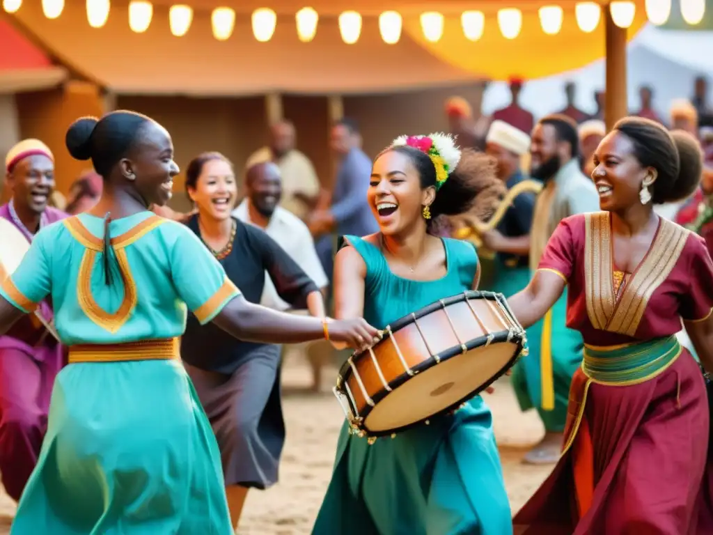 Un vibrante encuentro de músicos y bailarines de diversas culturas en una celebración global de Música en danzas tradicionales globales