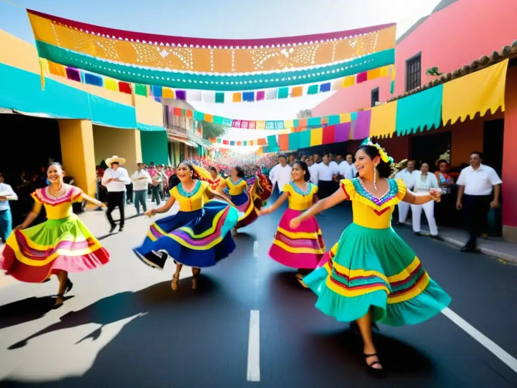 Una vibrante escena callejera en un festival mexicano tradicional