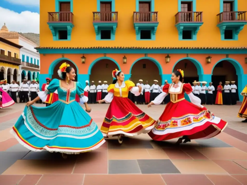 Vibrante escena de la tradicional contradanza en una plaza colorida