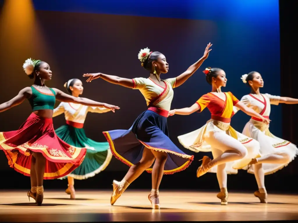 Un vibrante escenario donde bailarines de diferentes culturas interpretan la danza para conectar culturas