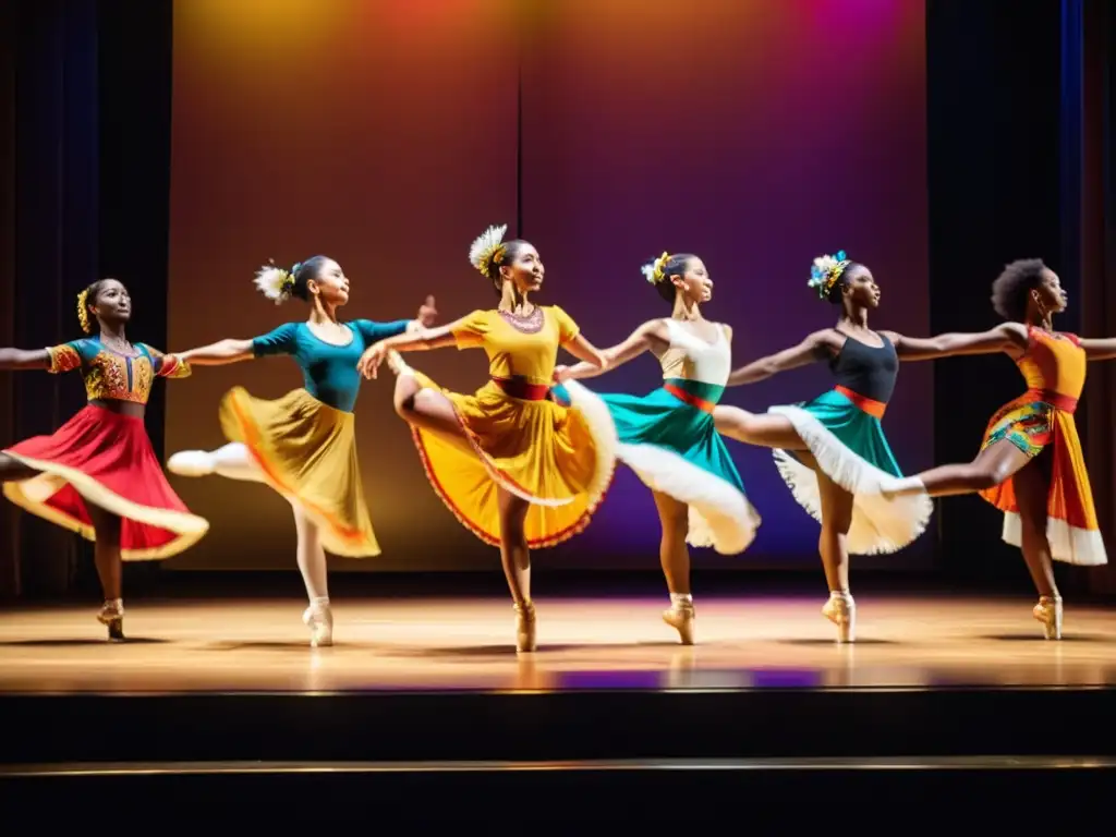 Un vibrante espectáculo de danza contemporánea que fusiona tradiciones mundiales en un escenario iluminado de forma atmosférica