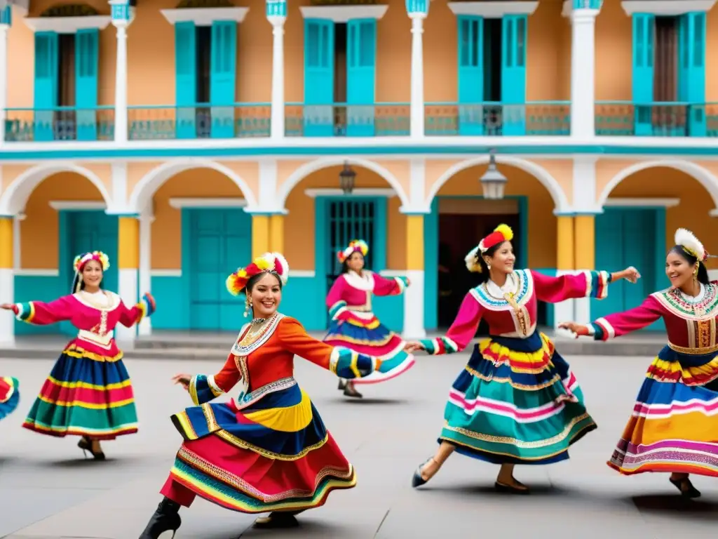 Un vibrante espectáculo de danza Huaylarsh en una plaza colonial de Perú