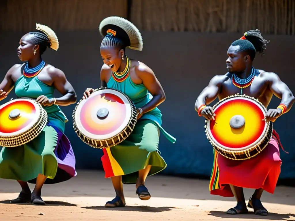 Un vibrante espectáculo de danzas tradicionales zimbabuenses al ritmo de la música tradicional del mbira, en un paisaje típico de Zimbabwe