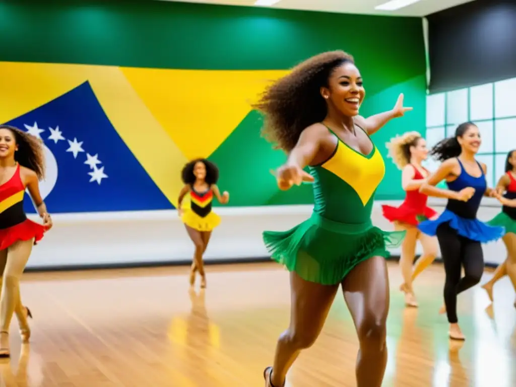 Vibrante estudio de danza con estudiantes practicando Samba, Axé y Forró