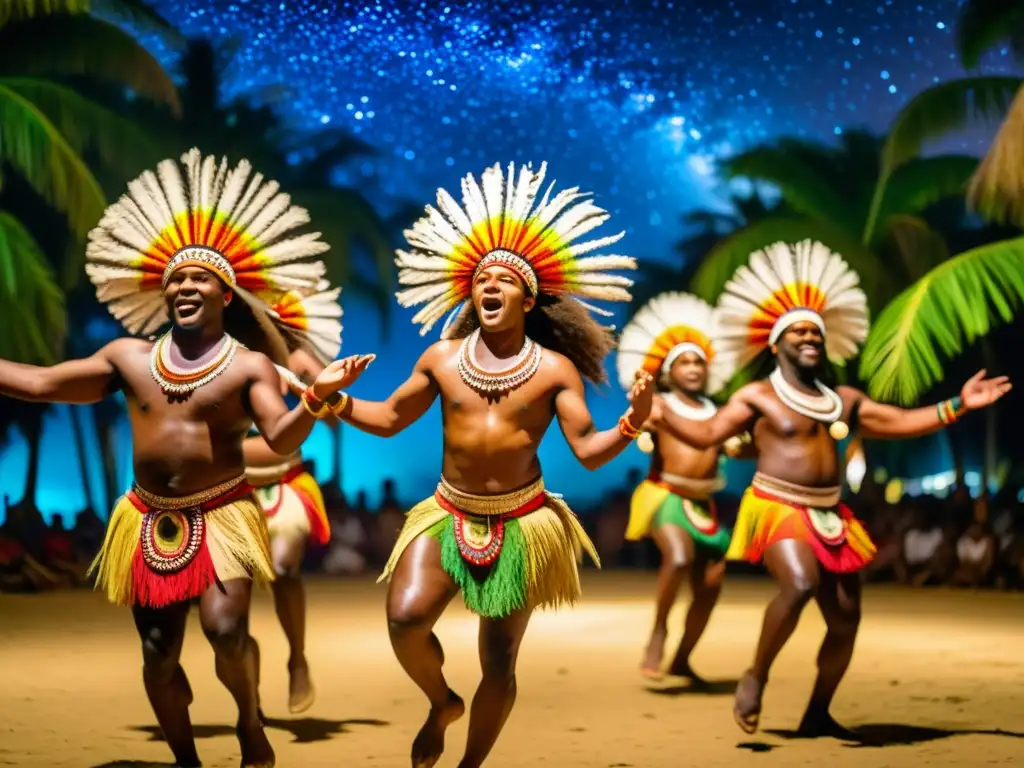 Vibrante festival de Vanuatu Toka guía completa: bailarines tradicionales bajo el cielo estrellado, enérgicos y coloridos