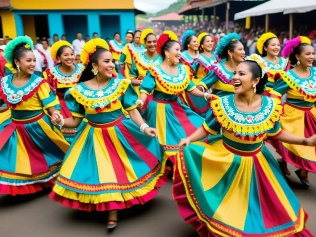 Vibrante festival de cumbia en Colombia con coloridos trajes y danzas tradicionales