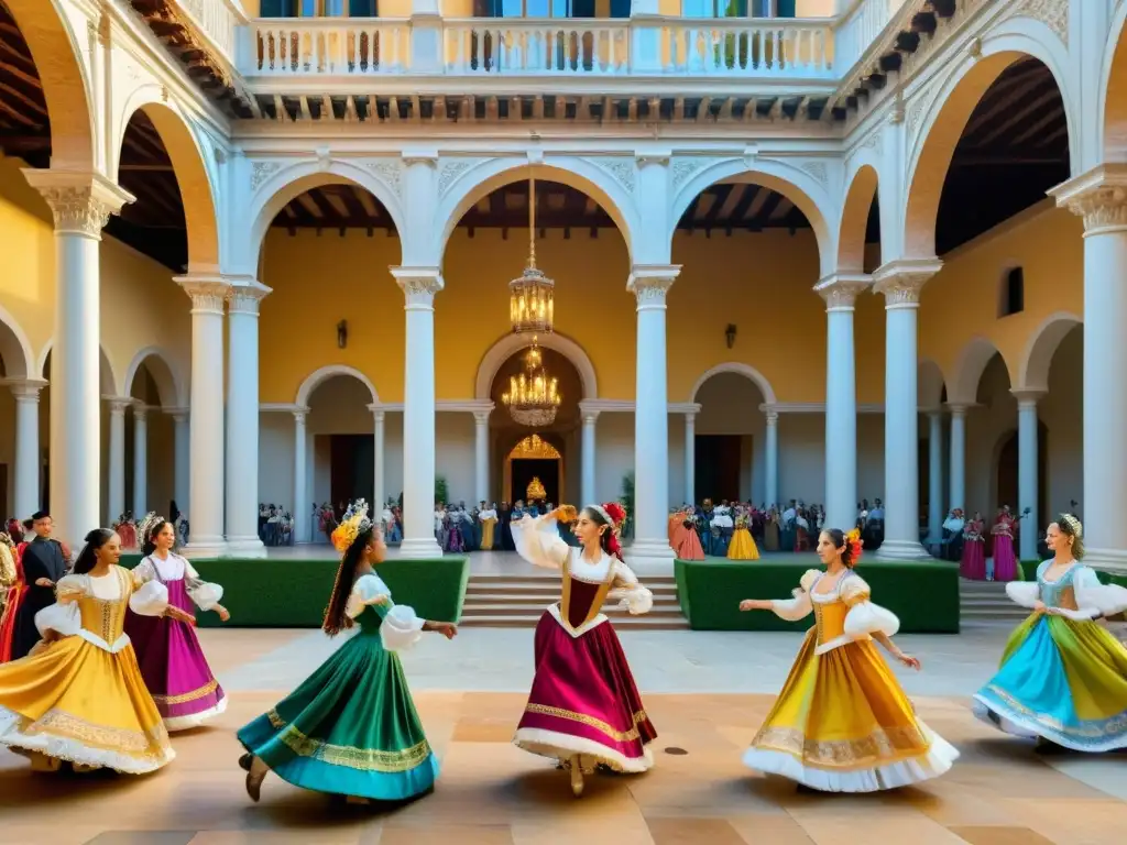 Vibrante festival de danza renacentista en el patio de un palacio italiano en Ferrara, atrapando la esencia y significado histórico