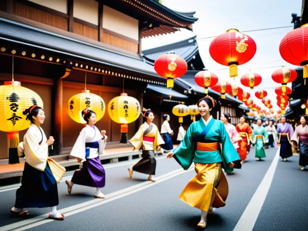 Vibrante festival Gion Matsuri: tradición de danzas en las calles de Kyoto con coloridos trajes y música tradicional