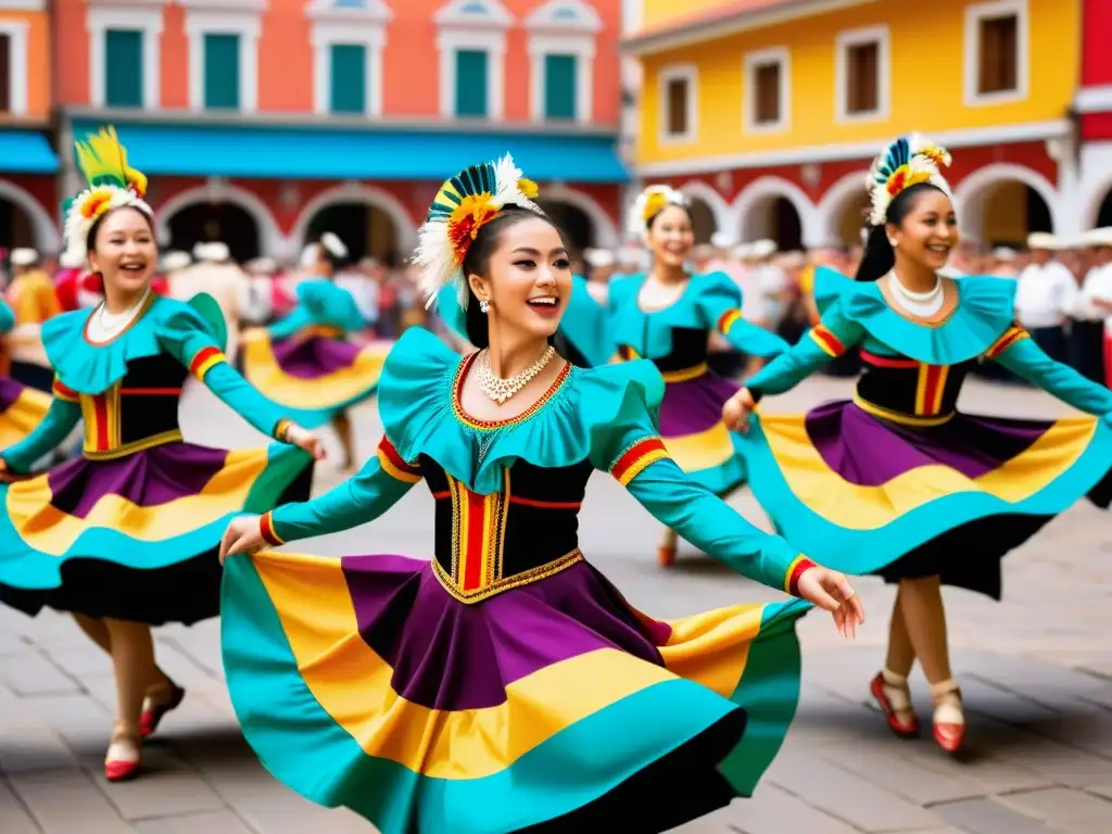 Un vibrante festival de danzas tradicionales en una bulliciosa plaza