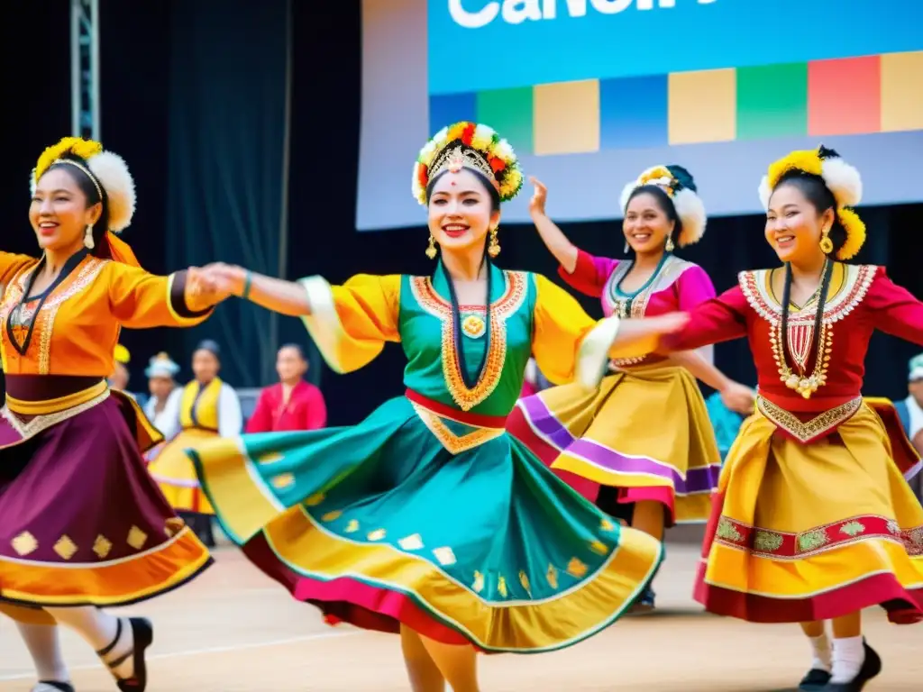 Un vibrante festival con danzas tradicionales del mundo, uniendo culturas en un escenario colorido y lleno de energía