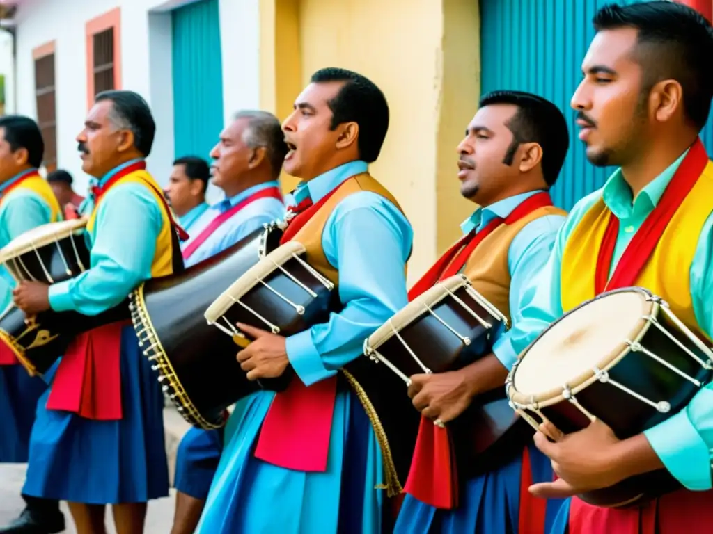 Un vibrante grupo de músicos toca gaitas zulianas en las calles de Maracaibo, Venezuela, celebrando la tradición cultural