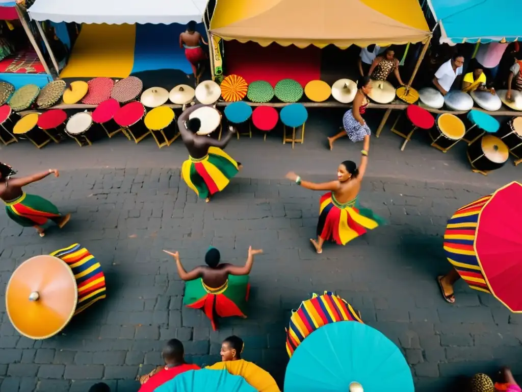 Mercado vibrante de Salvador de Bahía: danza AfroBrasileña y artesanía Vibrante mercado en Salvador de Bahía con danzas afrobrasileñas y coloridos tejidos, capturando la esencia de la cultura de danza
