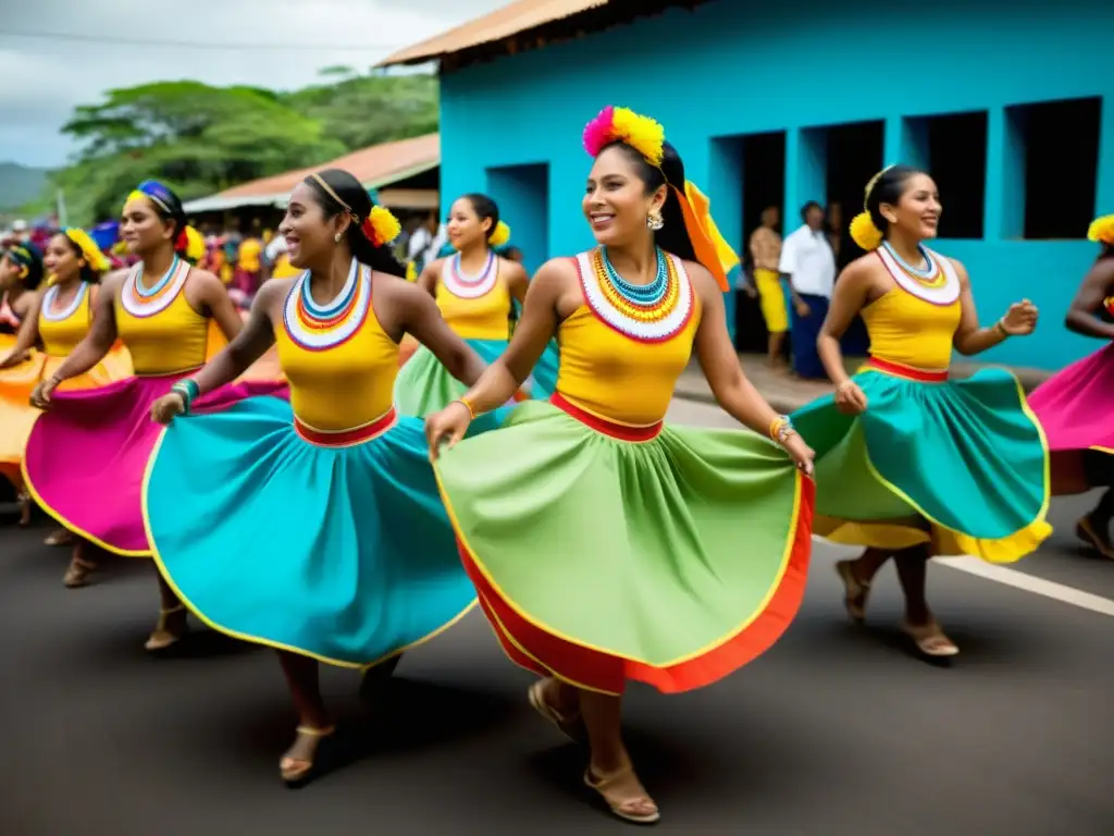 Vibrante celebración del Palo de Mayo en Nicaragua, con danzas afro-nicaragüenses, colores vibrantes y significado cultural palpable