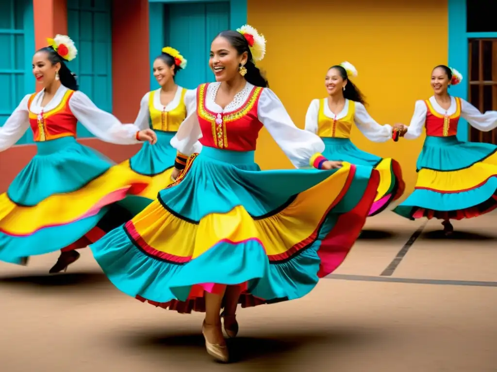 Vibrante taller de cumbia colombiana Caribe: bailarines en trajes tradicionales danzando al ritmo de la música, con espectadores aplaudiendo