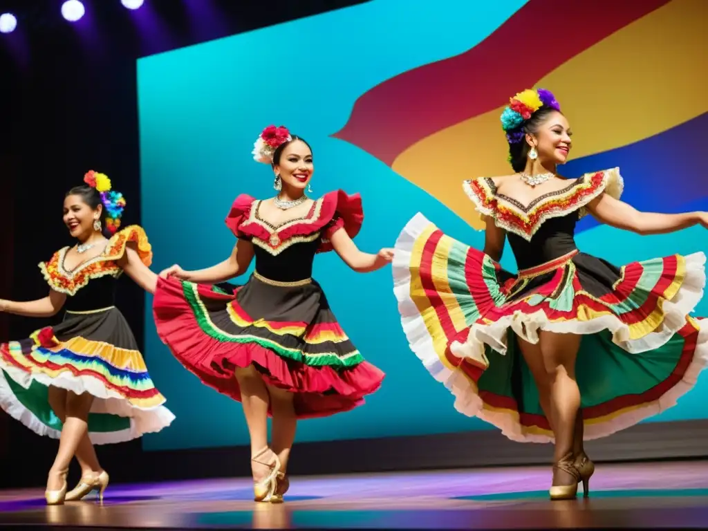 Vibrante vestimenta de baile latinoamericano tradicional captura la elegancia y energía de la danza