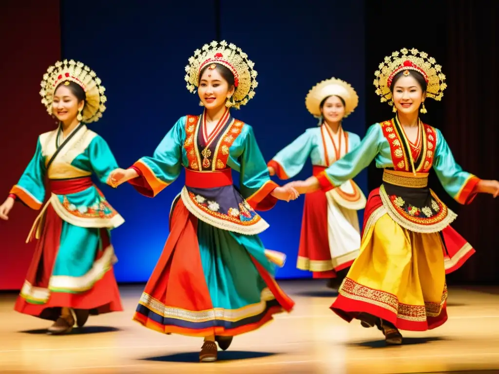 Vibrante evolución del vestuario en danza tradicional, con trajes coloridos y movimiento dinámico de los bailarines