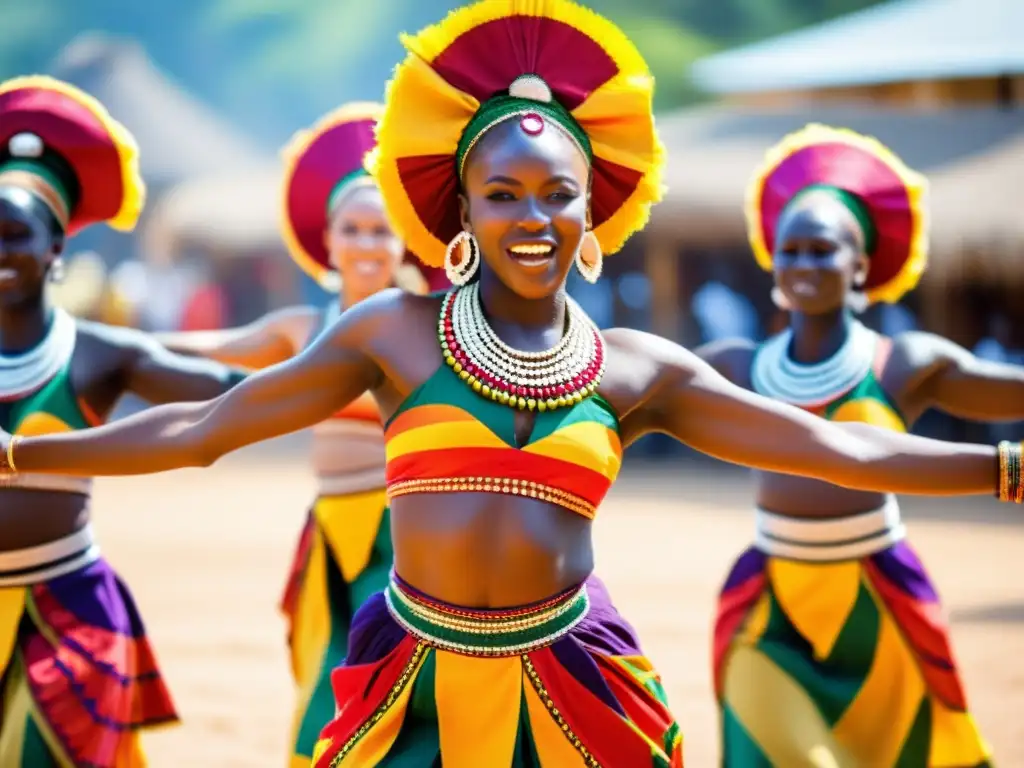 Vibrantes bailarines africanos en plaza soleada