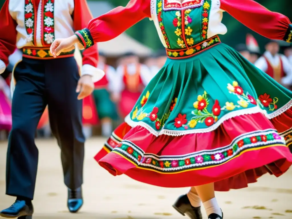 Vibrantes trajes del baile folklórico polaco Krakowiak, reflejando la historia y significado del Krakowiak Polaco en su expresiva danza tradicional