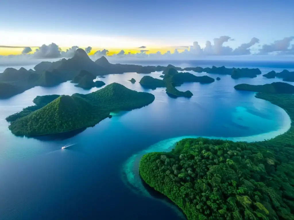 Vista aérea de la Isla Pohnpei con danza tradicional en el Festival de la Luna Llena de Pohnpei