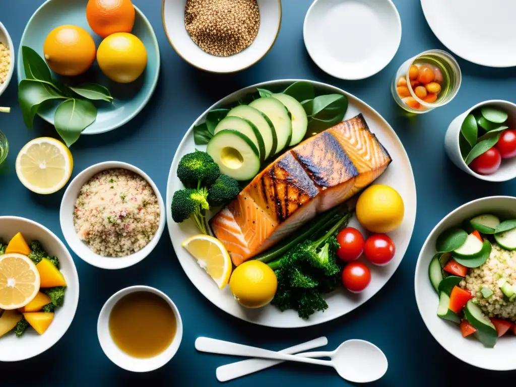 Vista detallada de las comidas preescenario para bailarines, elegante preparación con alimentos nutritivos y coloridos, lista para la función