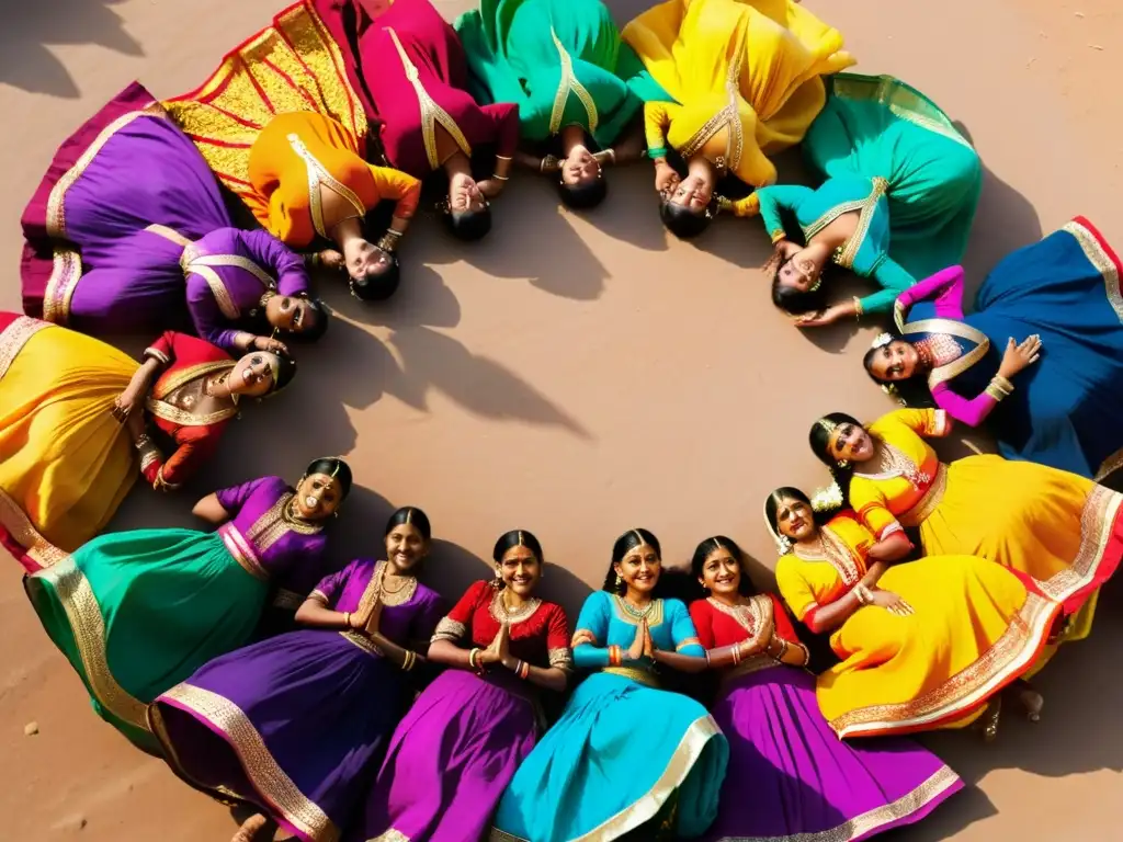 Un vívido retrato de mujeres rajasthaníes bailando el Ghoomar, capturando la esencia de la tradición y la feminidad en Rajastán