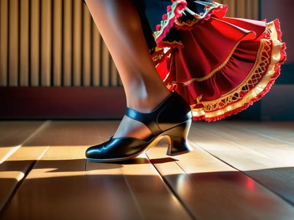 Los zapatos de flamenco golpean el escenario de madera, capturando la pasión y energía del arte de la danza andaluza